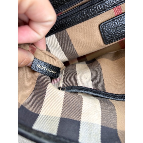 Burberry Authentic Classic Black Leather Textured Tote Plaid Interior - Picture 6 of 15
